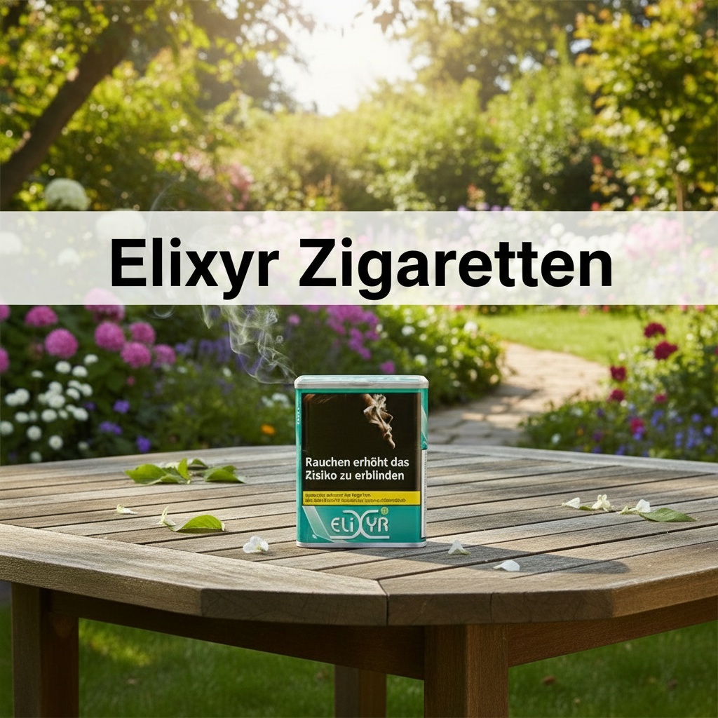 Tabakdose mit Warnhinweis und Schriftzug „Elixyr Zigaretten“