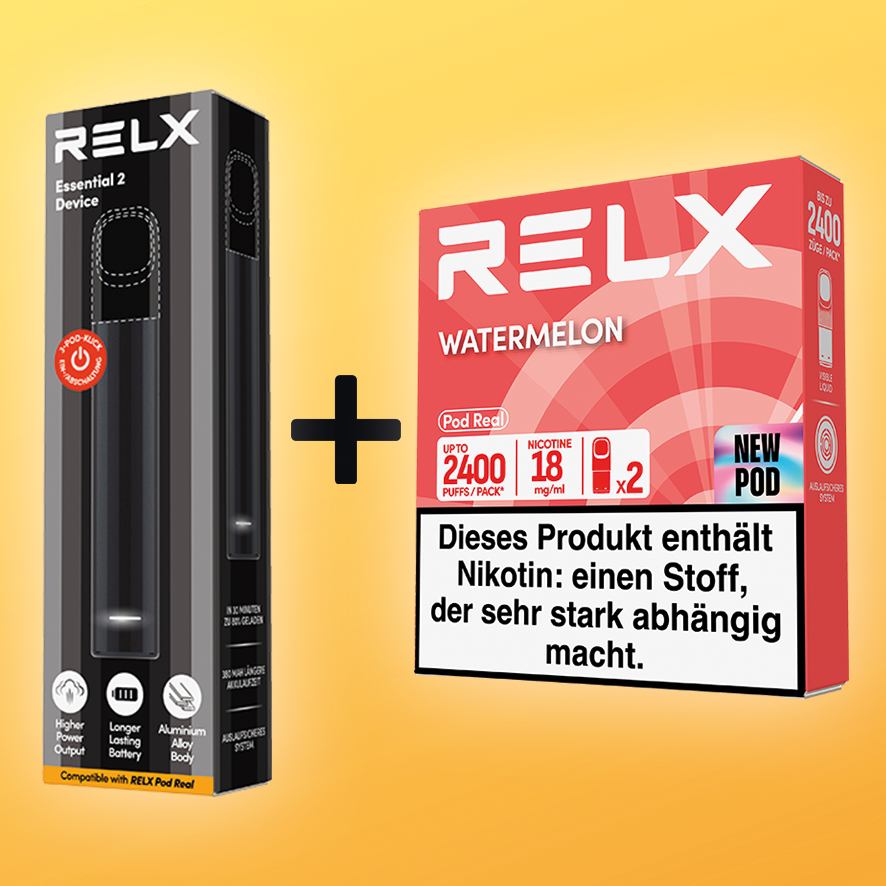 RELX Starter Deal - 1x Device schwarz + 1x 2er Packung Pods Watermelon