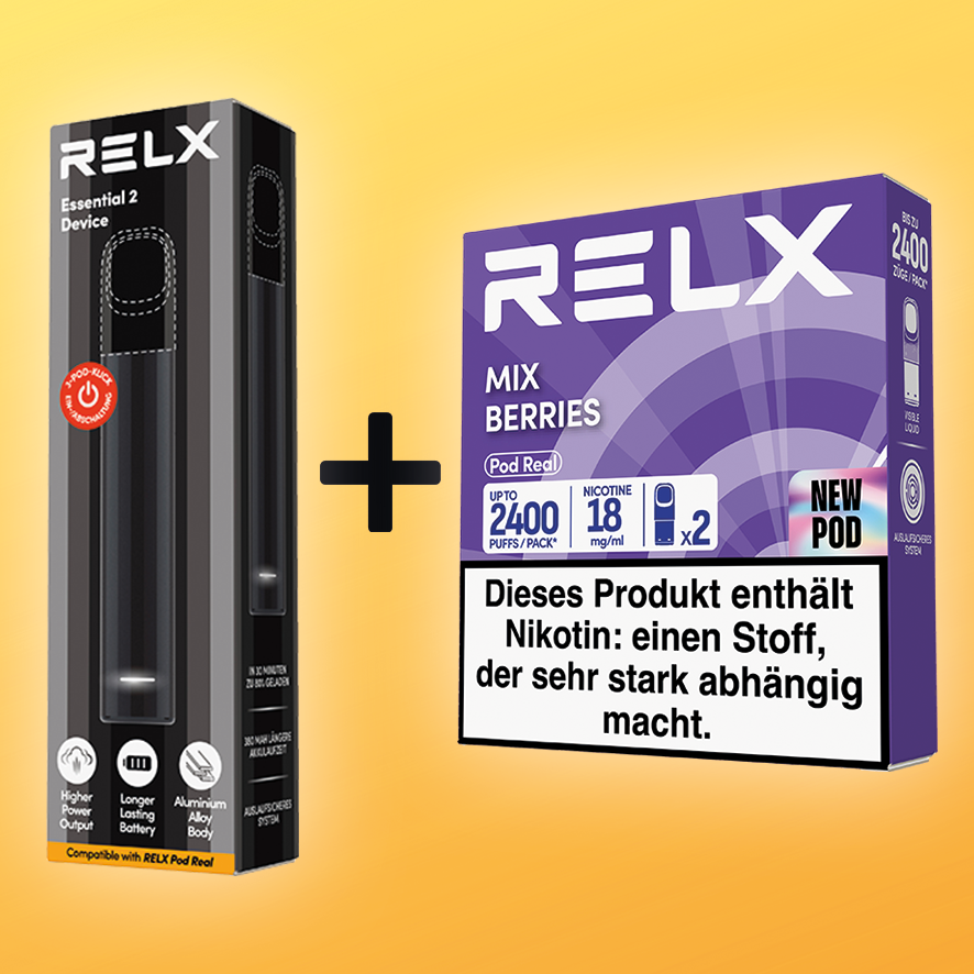 RELX Starter Deal - 1x Device schwarz + 1x 2er Packung Pods Mix Berries