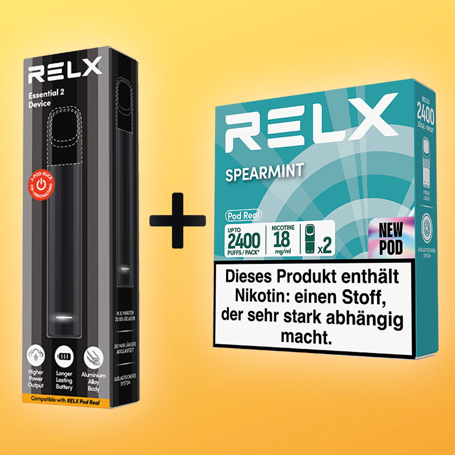 RELX Starter Deal - 1x Device schwarz + 1x 2er Packung Pods Spearmint